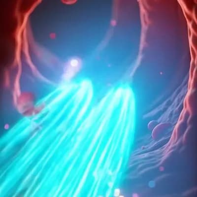 AI generated video: A hyper-realistic, microscopic view inside a human blood vessel. The environment is tubular and glow...