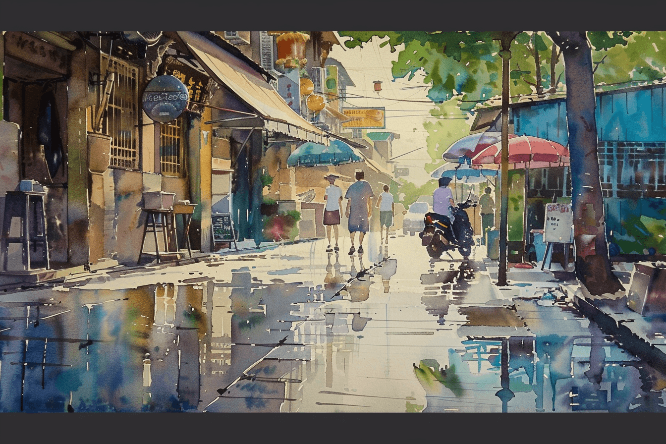 AI generated: watercolor an animated portrayal of daily life --ar 3:2 --v 6.0