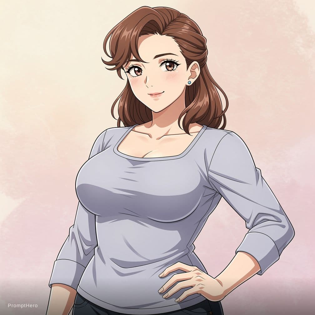 AI generated: Anime nu qui montre sa généreuse poitrine
