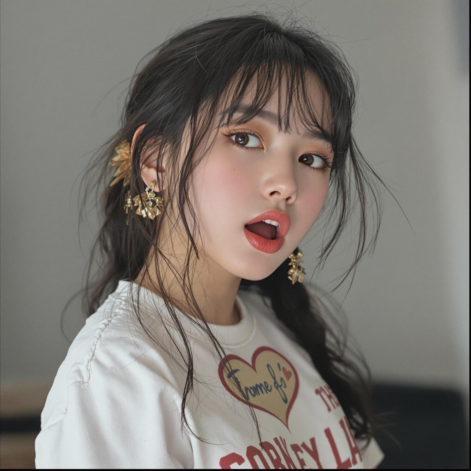 AI generated: 10yo girl really pretty, big lips open mouth, just face