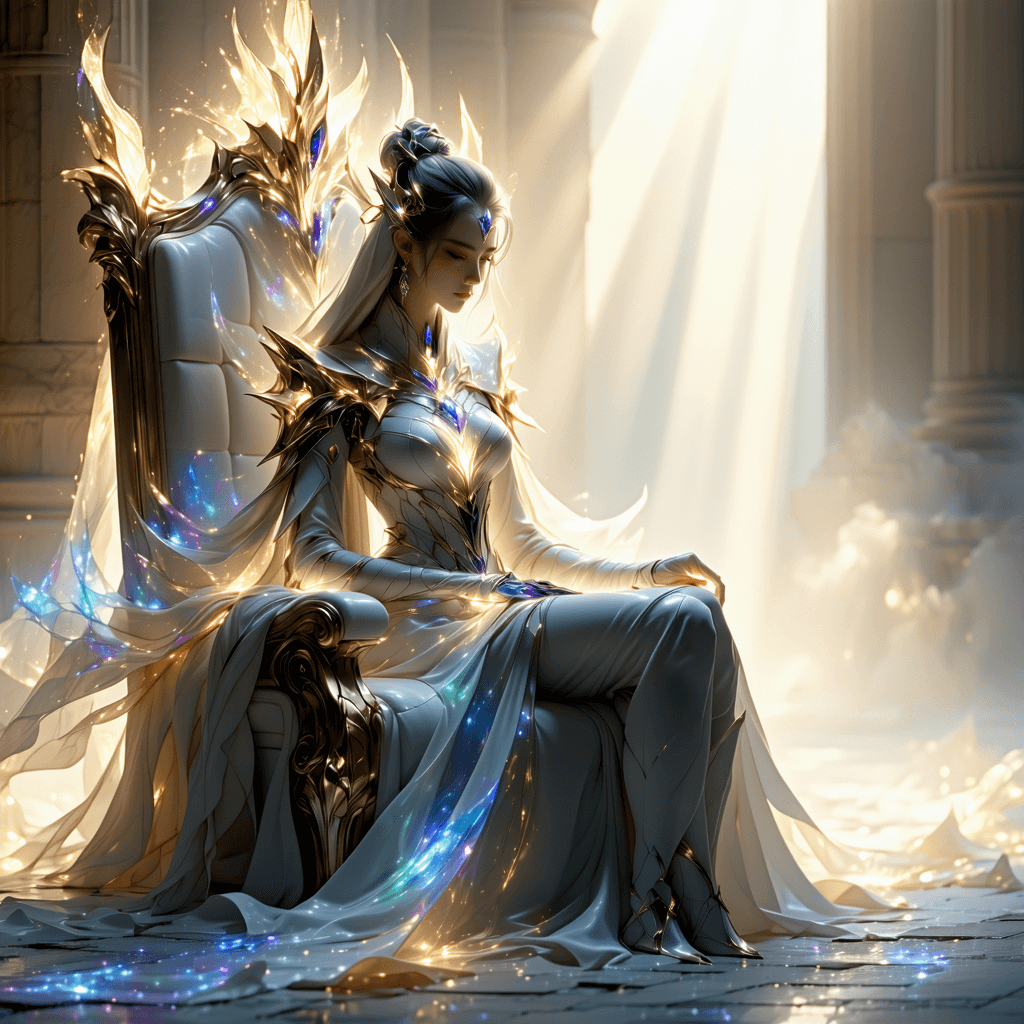 AI generated: A regal light caller, where her form seems to be crafted of light, where her gown shifts and changes...