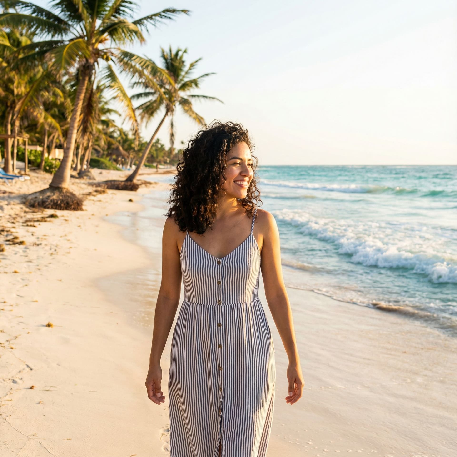 AI generated: Mexican girl of 21 years on a beach 
