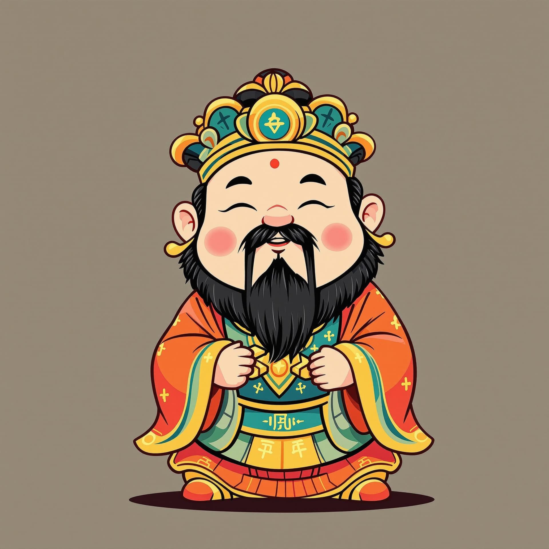 AI generated: Draw a cute Q version of the Chinese God of Wealth. Cute face. The corners of his mouth were slightl...