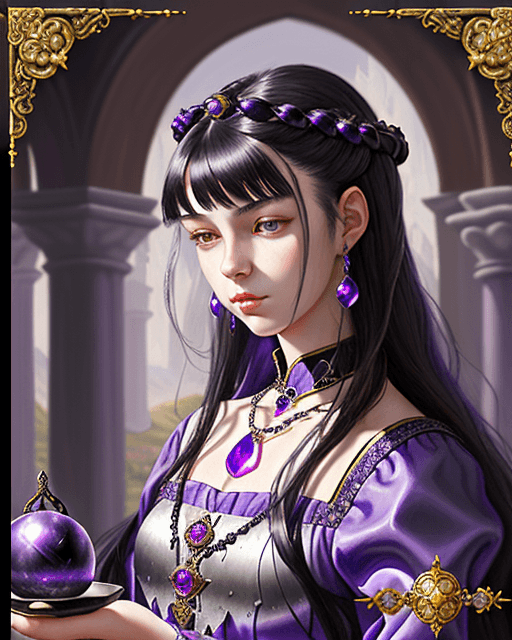 AI generated: oil painting, emperor's daughter, 16 years old, medieval ball lilac dress, brunette hair, black hair...