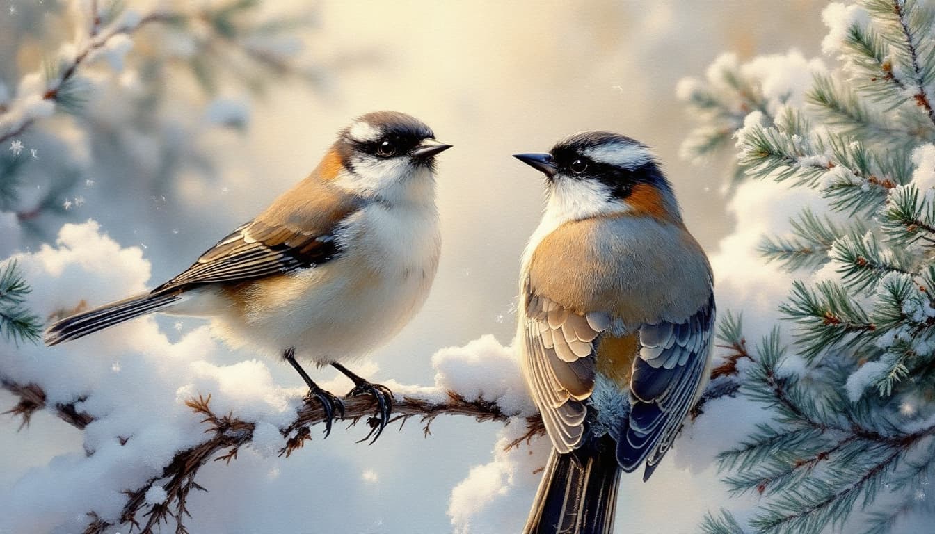 AI generated:  Terry Redlin style painting, rich textures and visible brushstrokes. Depicting a serene   winter la...