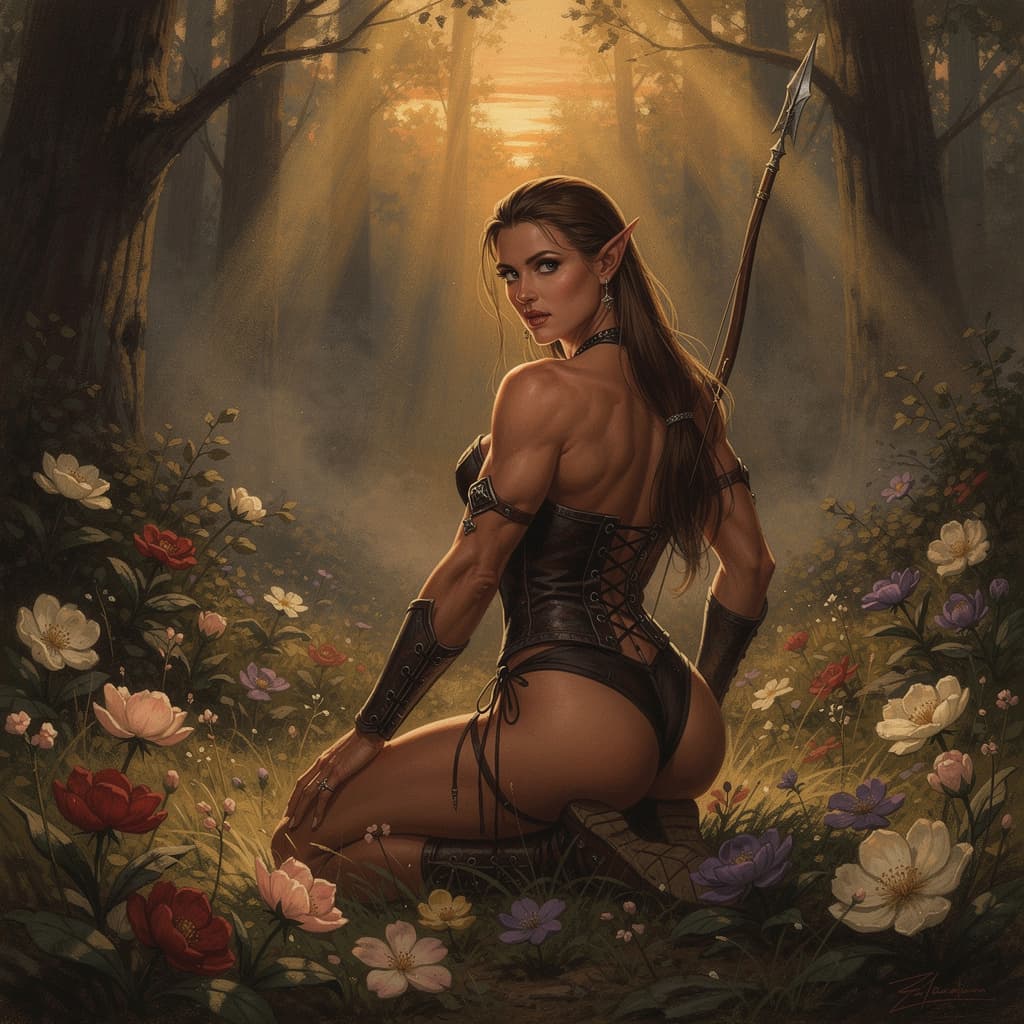 AI generated: A sensual yet powerful fine art nude portrait. A woman, her back arched, A high-contrast interplay o...