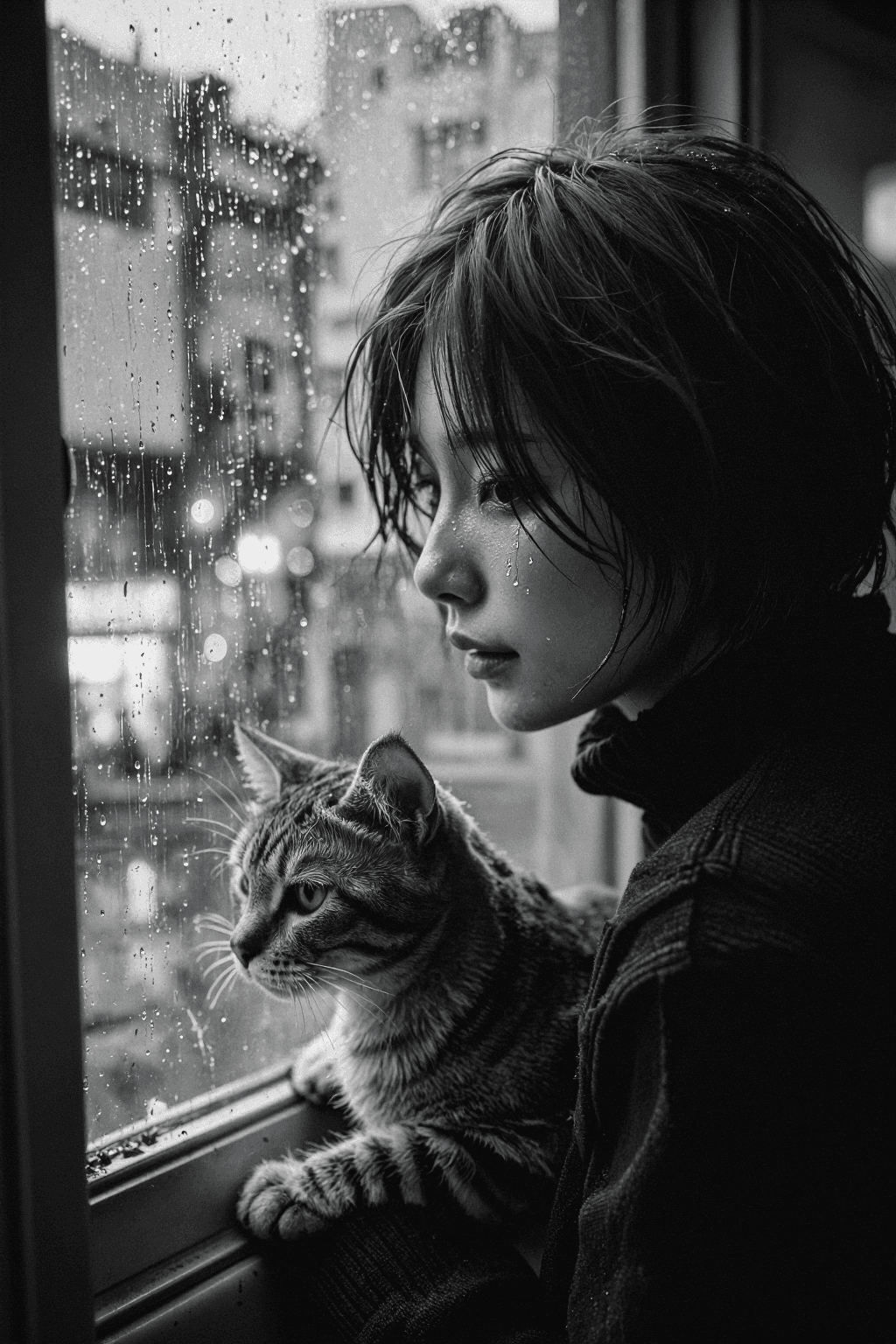 AI generated: Rainy Window Vigil (Sorrowful & Vulnerable)
a. Shooting Angle: Close-up profile shot, capturing the ...