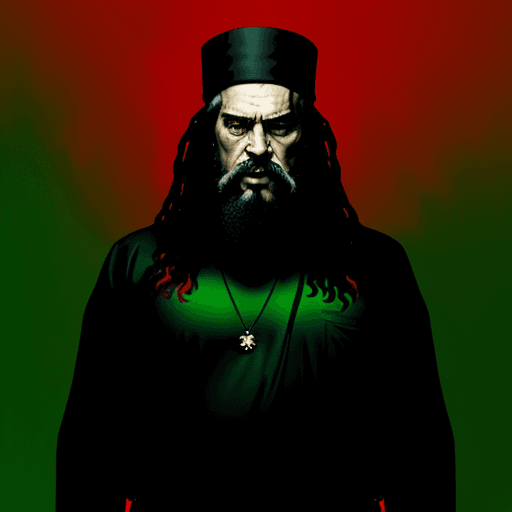 AI generated: Green-red background with the theme black russia with the dude cj with the inscription mr hibar