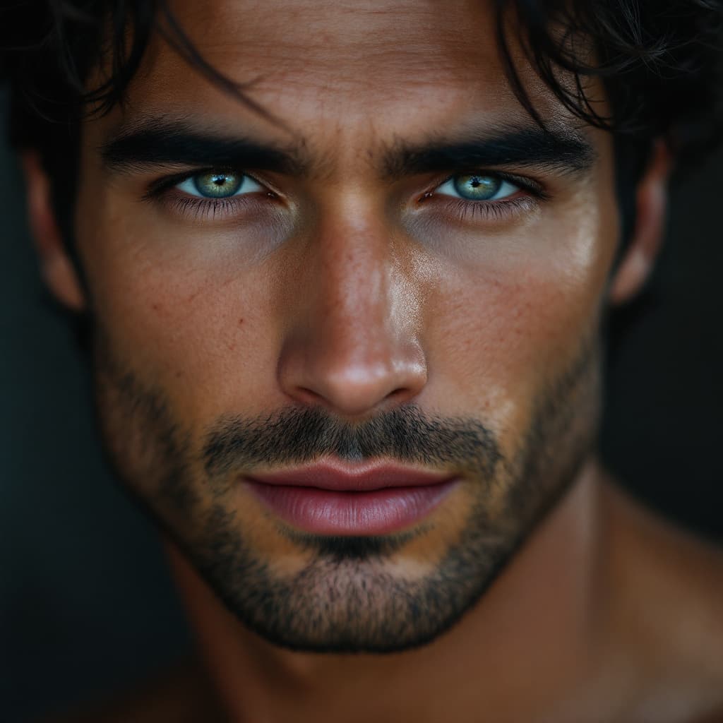 AI generated: A raw, ultra-realistic cinematic scene of a handsome clean-shaven man strong fain smile with a sharp...