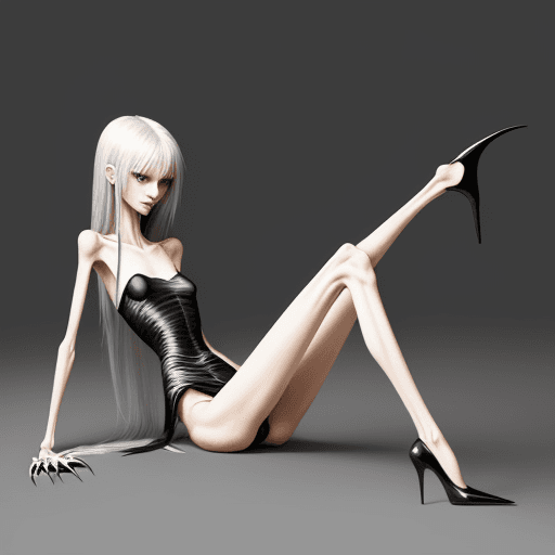 AI generated: extreme skinny slender girl, with long curved claws, skinny legs and long skinny calves in high heel...