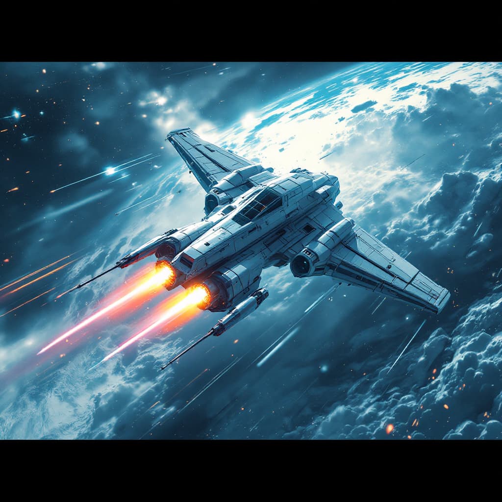 AI generated: spacecraft in action, star wars, in the style of olympus af-1 (aka olympus infinity), cinematic stil...