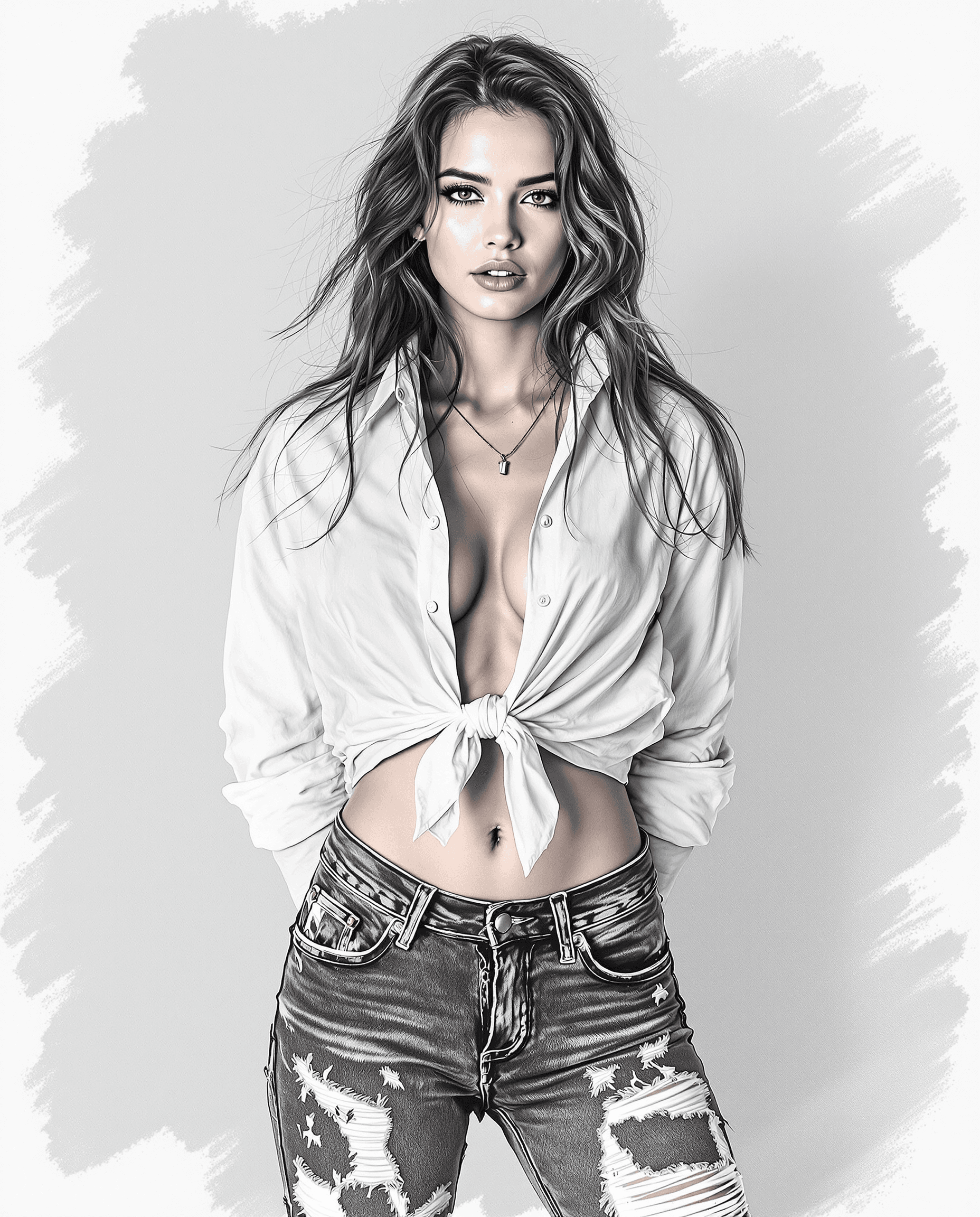 AI generated: 4K, UHD, hyper detailed image of a 23-year-old woman in a magazine photo shoot.  She is wearing blac...