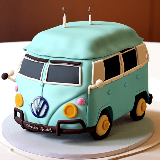 AI generated: a cake in the shape of an old volkswagen bulli