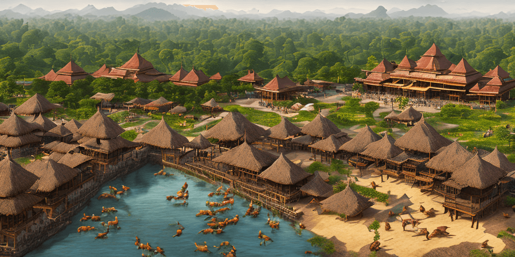AI generated: Old Kingdom of Malaya, Malay Sultanate Palace and Cities with people and citizen gather around, With...