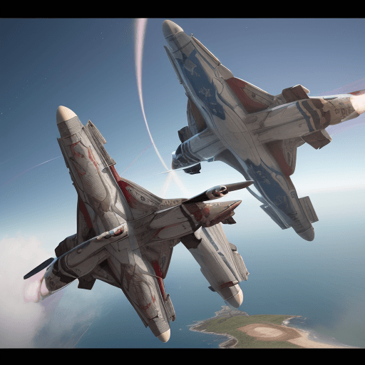 AI generated: Two figther jets dogfighting in a spiral position resembling a DNA helix structure, 4k, hyper realis...