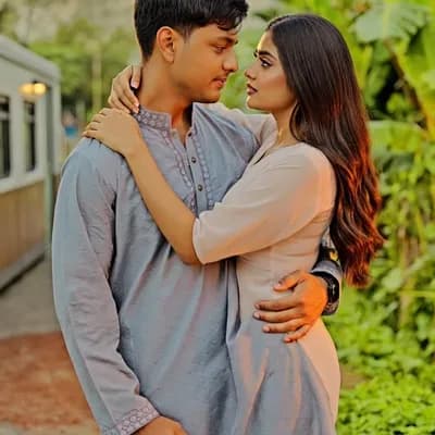 AI generated video: Intense romantic chemistry, couple standing impossibly close in a narrow train cabin, warm amber lig...