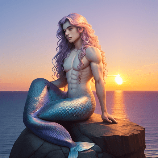 AI generated: A beautiful mermaid sitting on top of a rock surrounded by and overlooking the sea (tropical setting...