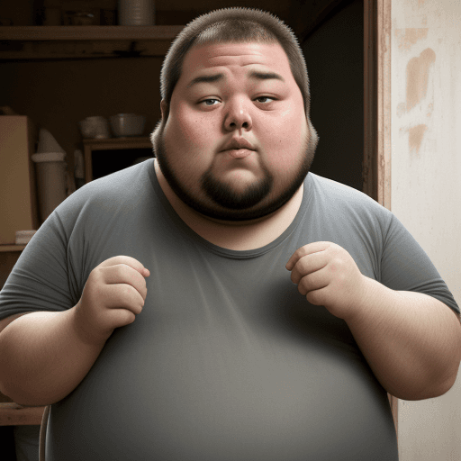 AI generated: Fat, ugly man, no glasses, digging his nose. In a dirty house, Asian, middle shot, beardless, little...