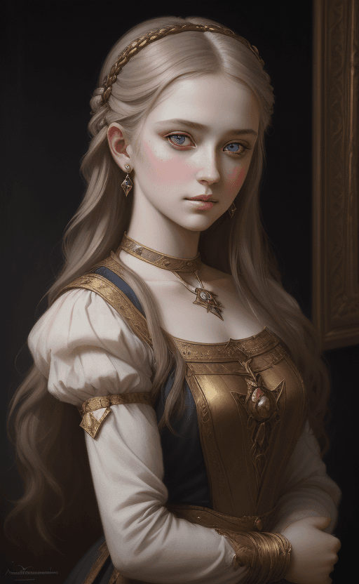 AI generated: portrait, girl, middle ages, classicism, andrey atroshenko style, painting, pierced eyes, beautifull...