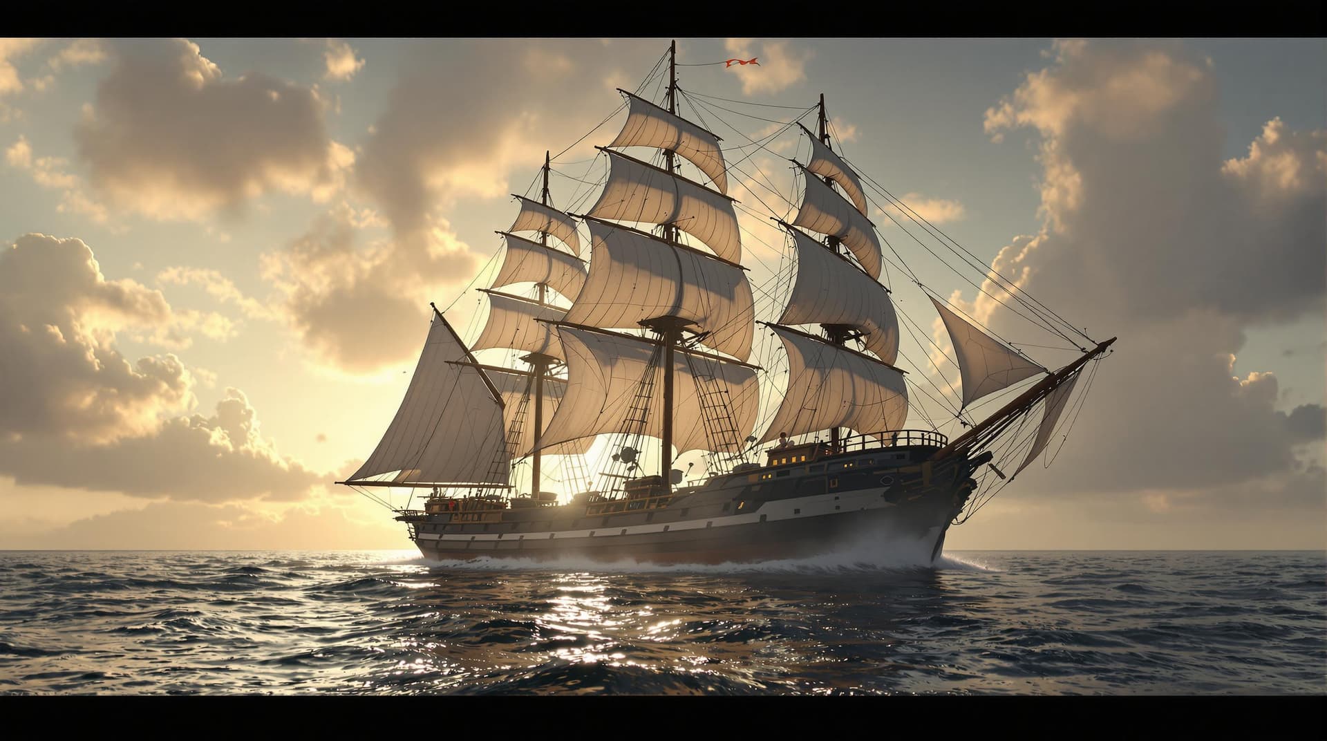 AI generated: Photo of a ultra realistic sailing ship, dramatic light, pale sunrise, cinematic lighting, battered,...