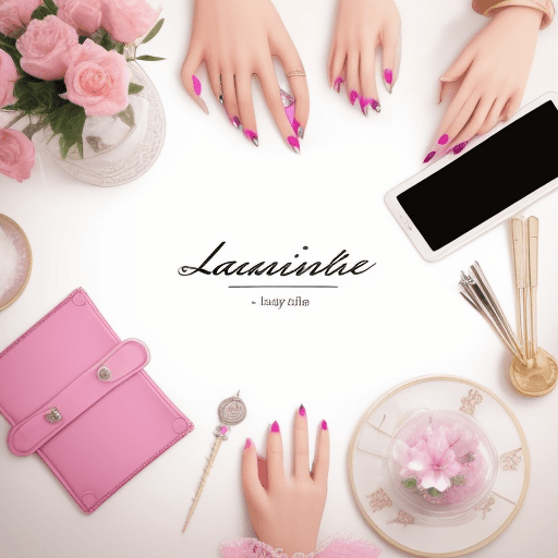 AI generated: manicure accessories lying on a beautiful table, top view