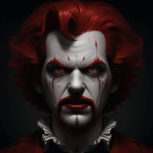 AI generated: create image of man, style Ronald McDonald as a horror film, highly detailed face by greg rutkowski ...
