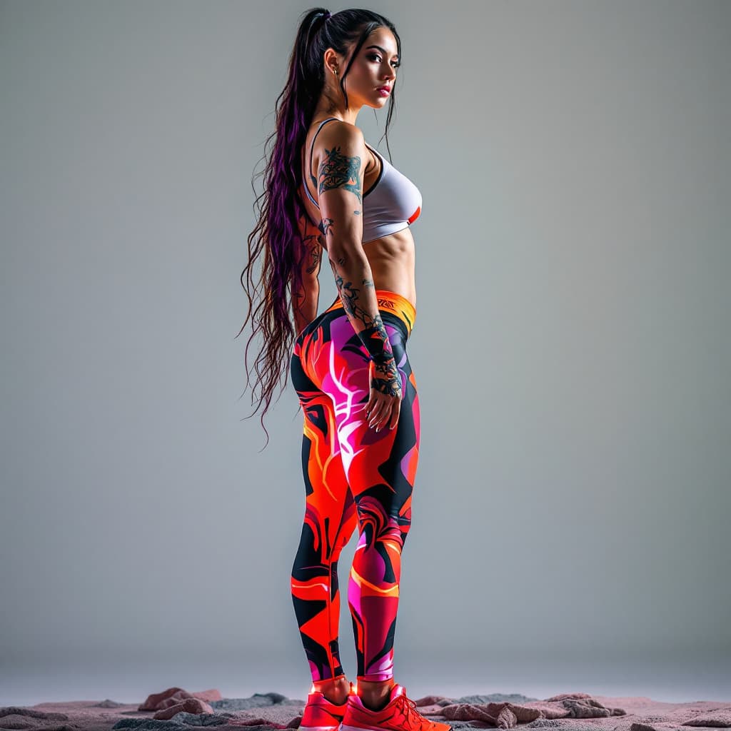 AI generated: Beautiful girl, stands and shows her perfect figure to her full height, well - developed muscles, be...