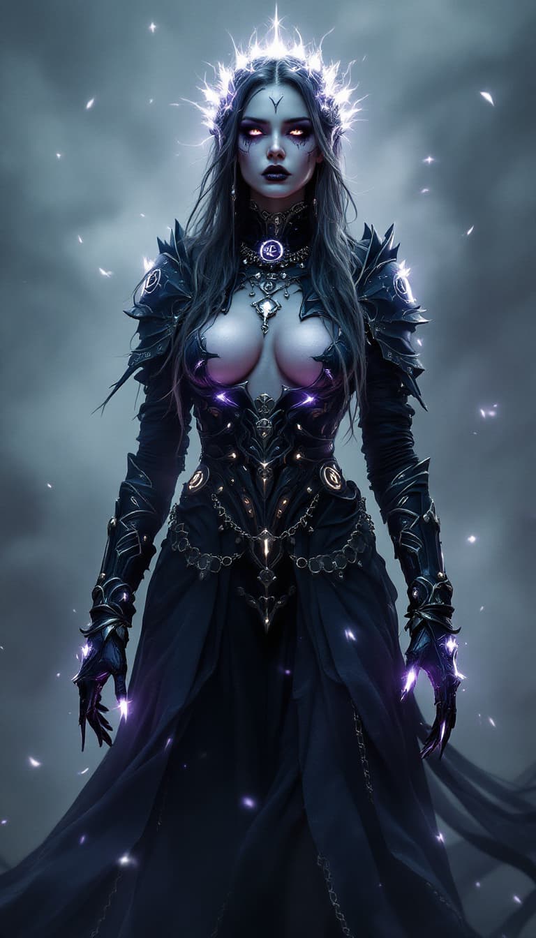 AI generated: An ultra-realistic, full-body portrait of a captivating gothic spirit weaver woman, radiating spectr...