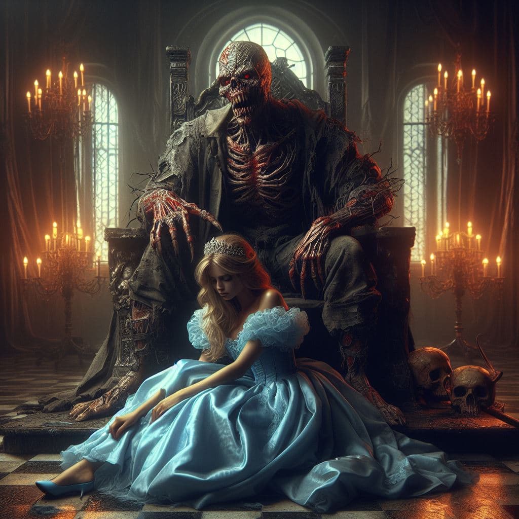 AI generated: heavy nightmare Version Cinderella, photorealism, fantasy, dynamic lighting, very high detailed ,dif...