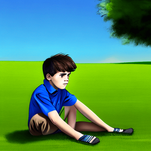AI generated: boy sits on the lawn,
Eyes lost in the horizon,
thinking about things to do.