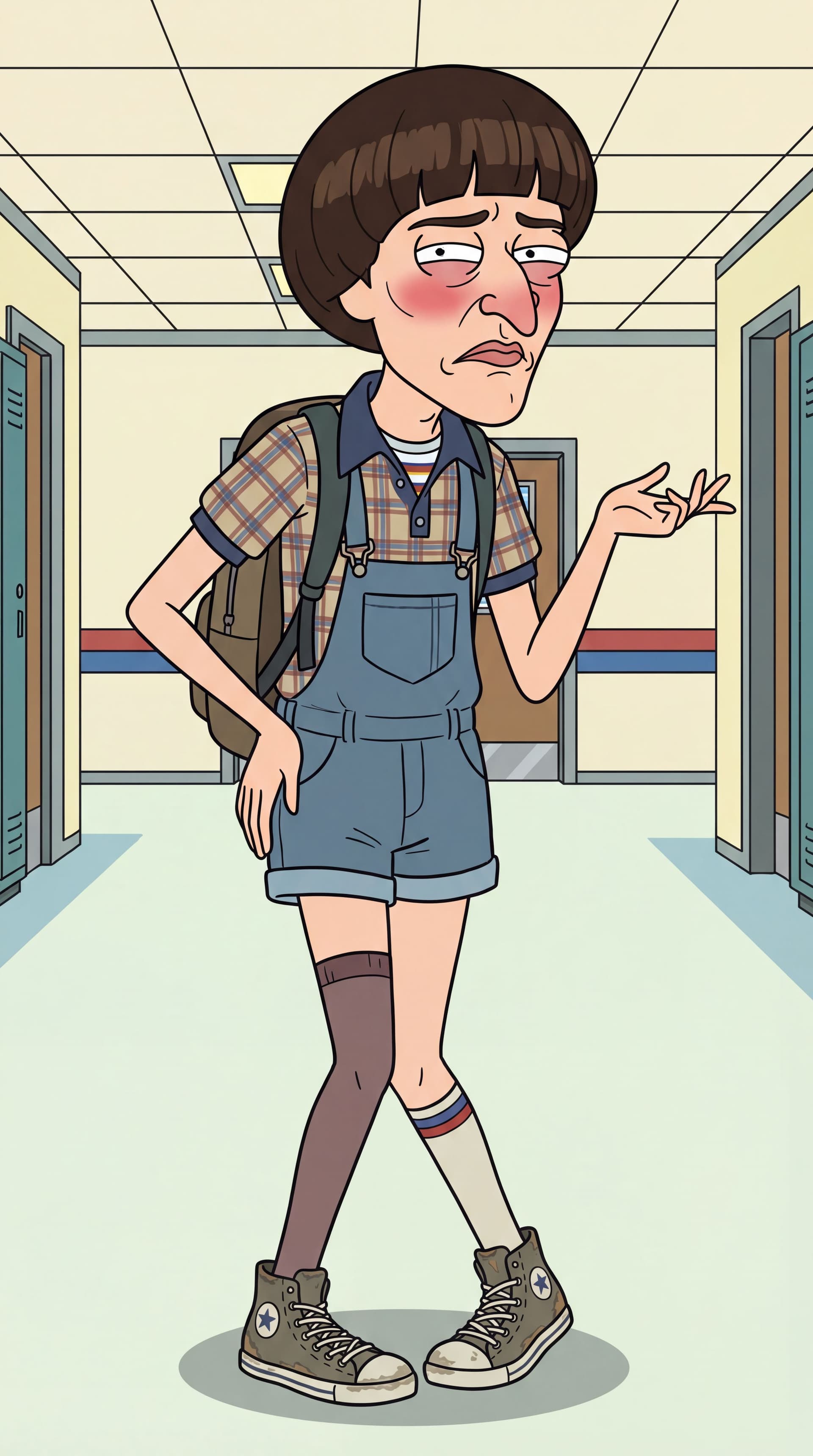 AI generated: Generate full-body cartoon characters Stranger Things Will Byers in the iconic Rick and Morty animat...