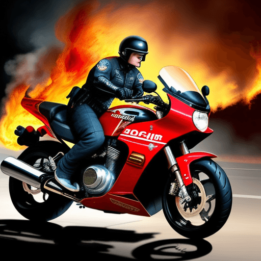 AI generated: Big motocycle in fire with cops 
