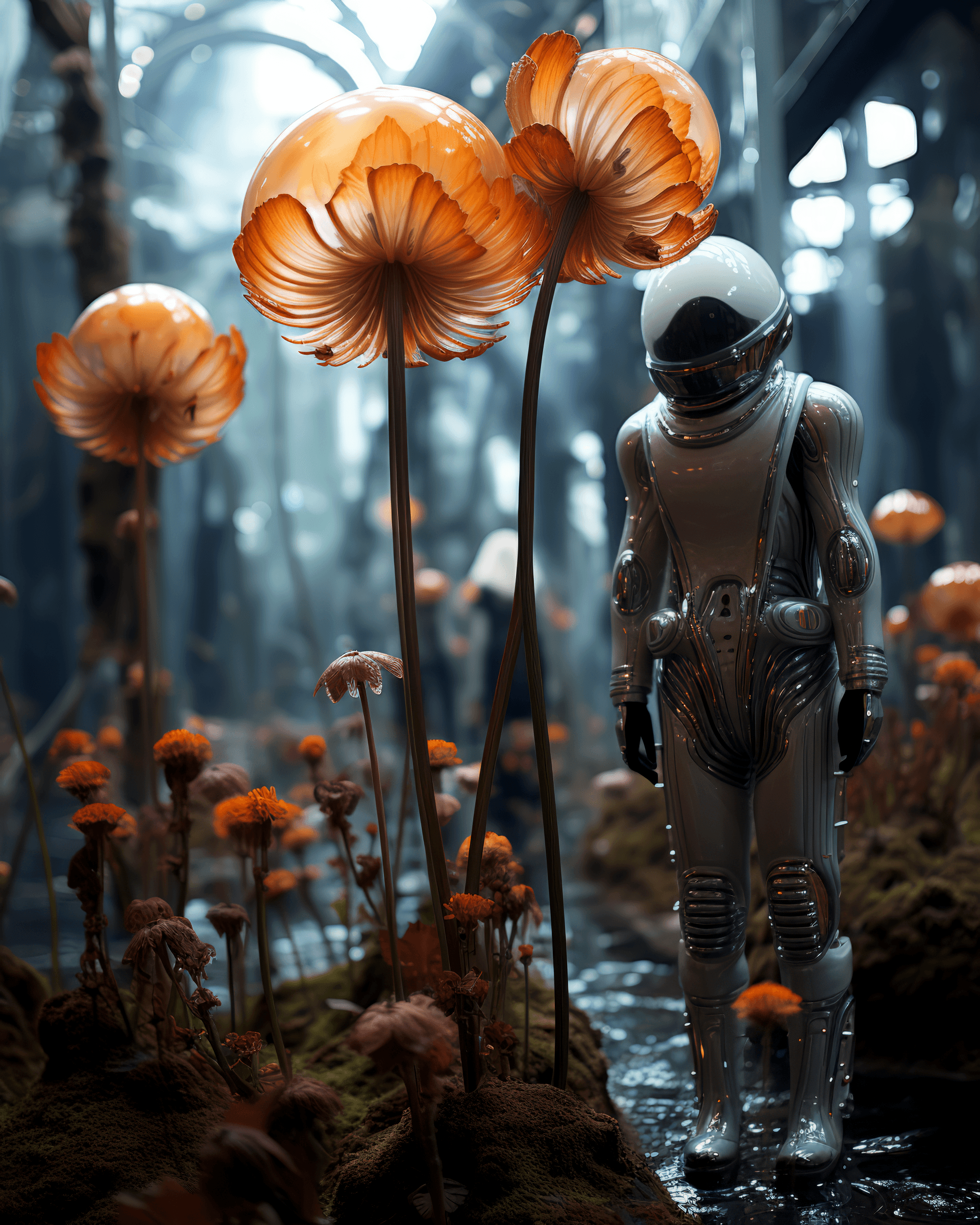 AI generated: woman alien beach bright two suns colourful fluid flowers extreme --ar 4:5 --s 1000 --c 100 --v 5.2 ...