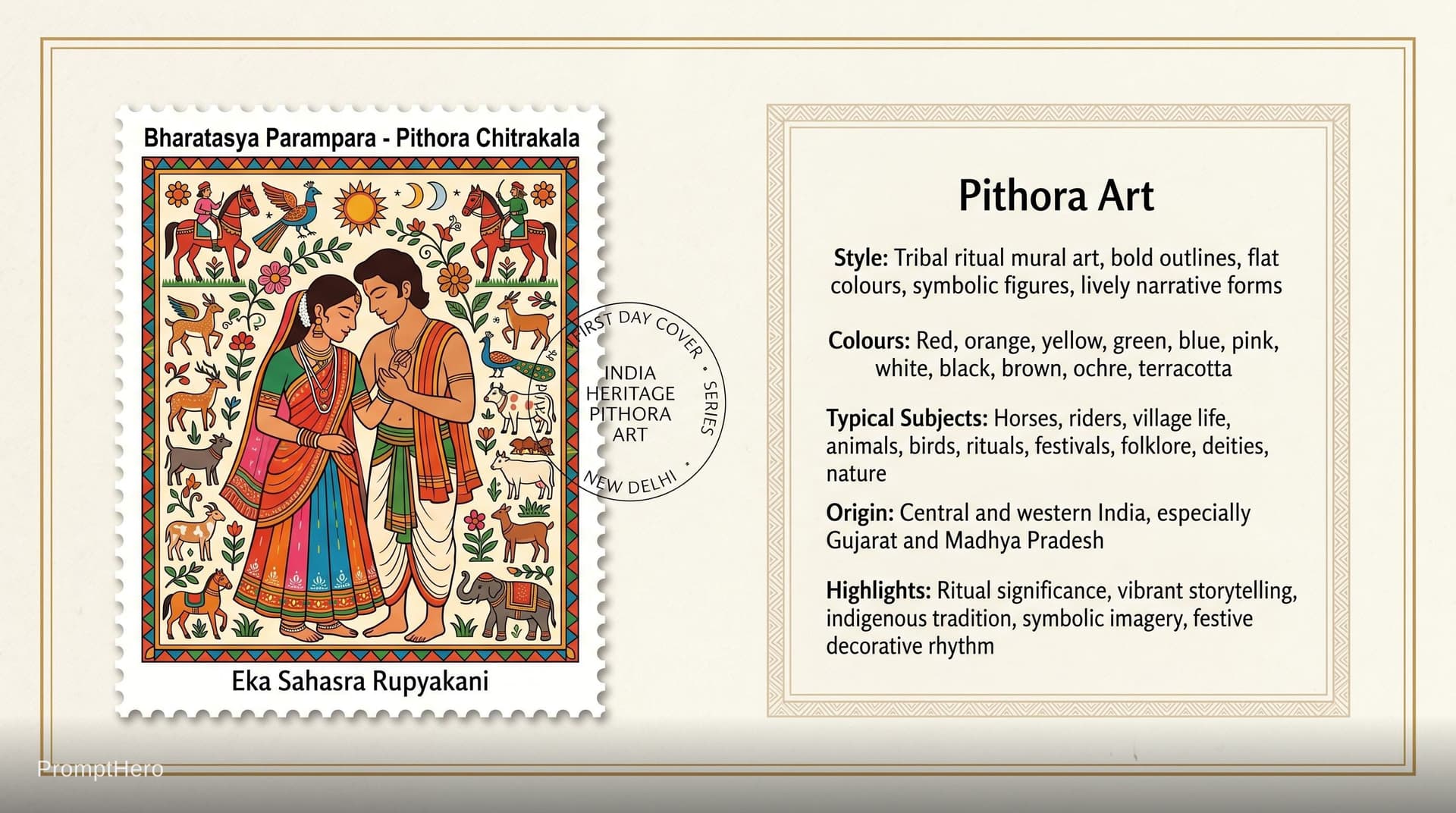 AI generated: Create a 16:9, 4K premium commemorative First Day Cover envelope inspired by India Post heritage des...