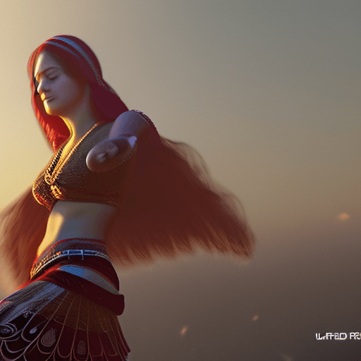 AI generated: Ultra high resolution photography of a medieval, belly dancer, woman, dramatic light, pale sunrise, ...