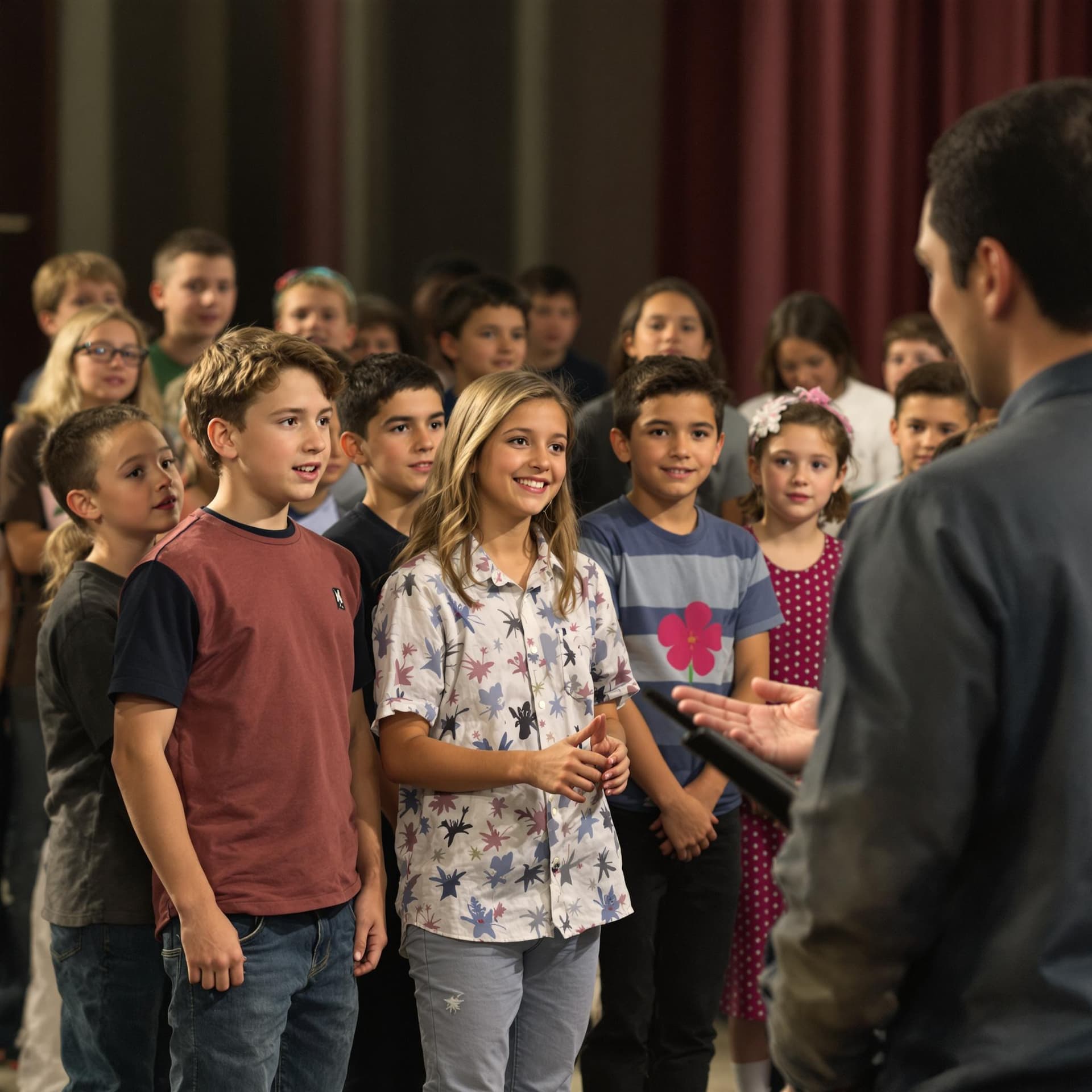 AI generated: A group of 12 year-old boys and girls presenting themselves to a teacher

