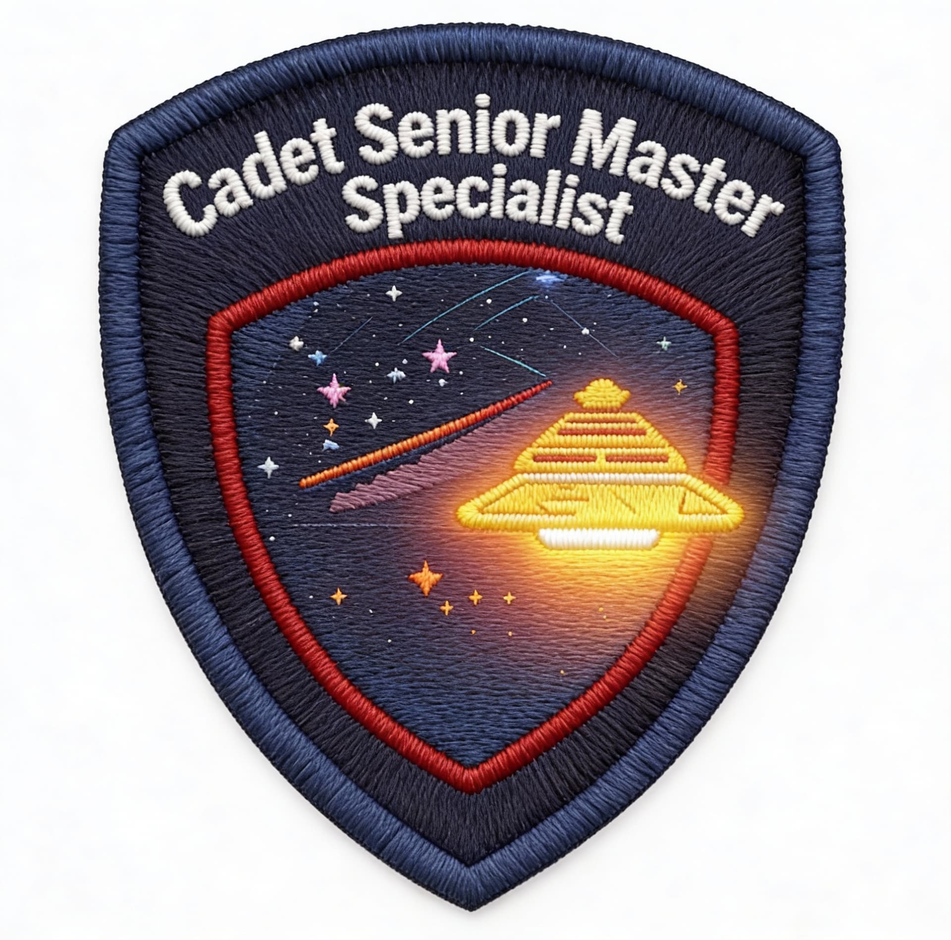 AI generated: Create Sci-Fi uniform patches. Use the reference image 1, and change Cadet Third-Class to Cadet Seni...