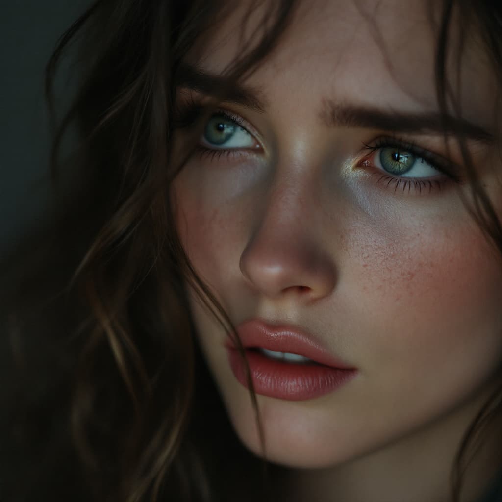 AI generated: photorealistic close-up portrait of a female vocalist, 30s, Adele-like features, soft lighting, mela...