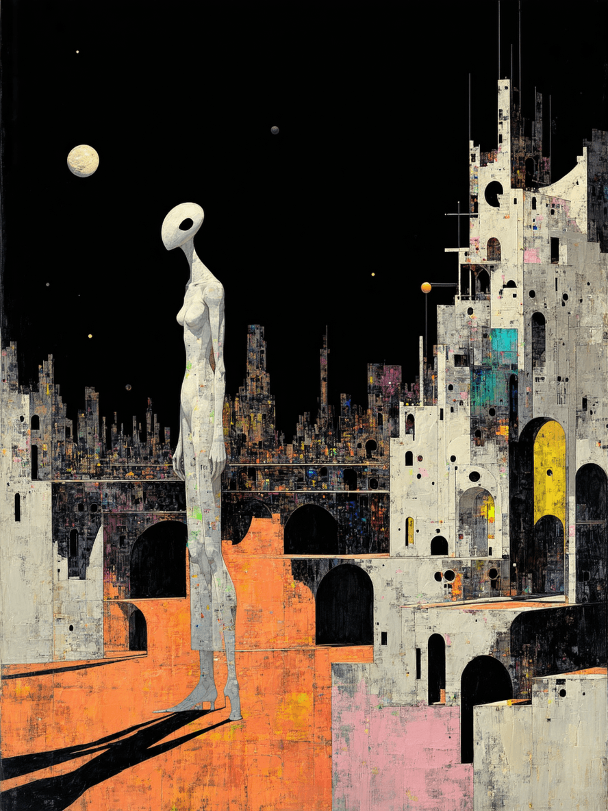 AI generated: style of Hannah Höch's painting, the composition subtly blends fantastical elements with a hauntingl...