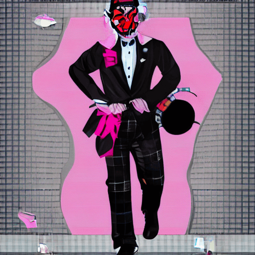 AI generated: an art of gta V a white and black panda wearings : pink roller skates, a classic bowler, a tartan bo...