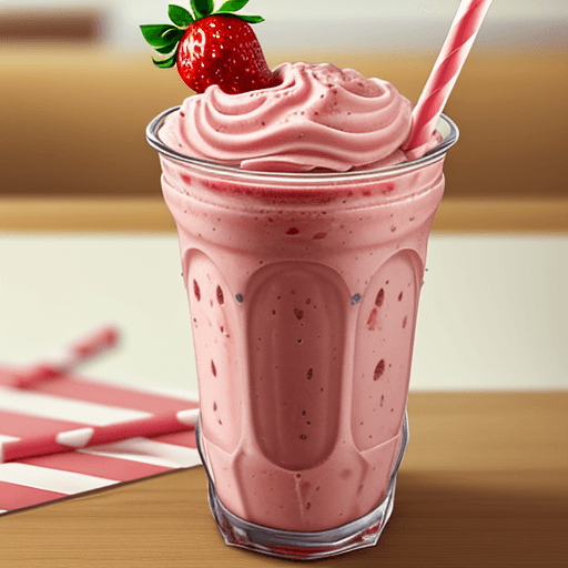 AI generated: realistic photo of a strawberry milkshake with a straw