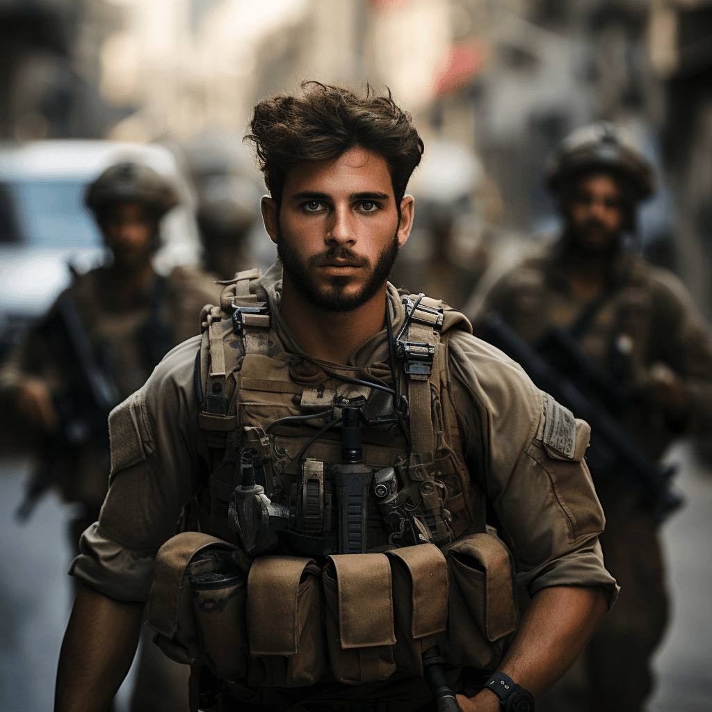 AI generated: israeli defence forces, army, IDF, fighting, military, streets, army, air force