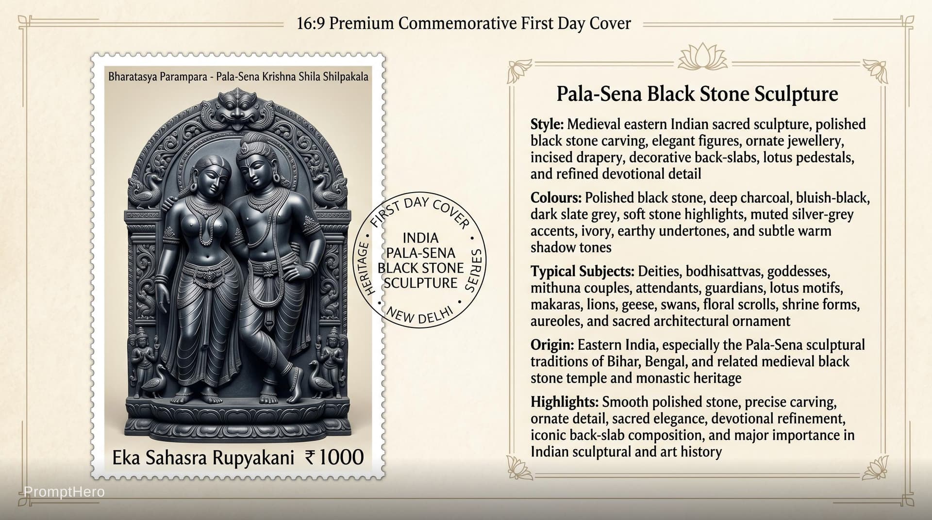 AI generated: Create a 16:9, 4K premium commemorative First Day Cover envelope inspired by India Post heritage des...