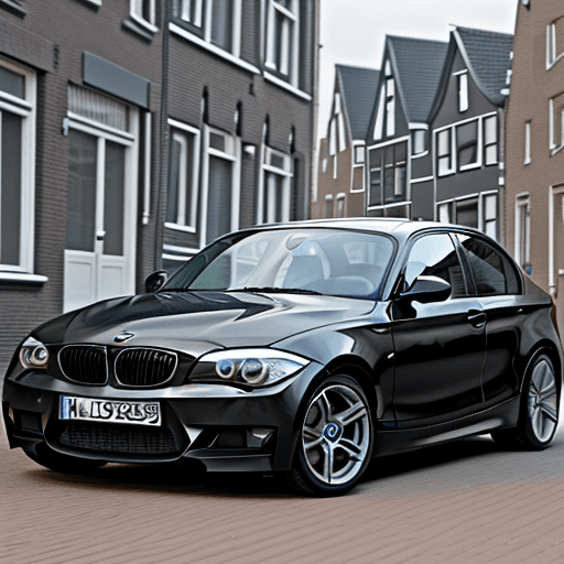 AI generated: a photo of a bmw 1 series e87 130i from 2010 with 5 doors in black on a typical street in the nether...