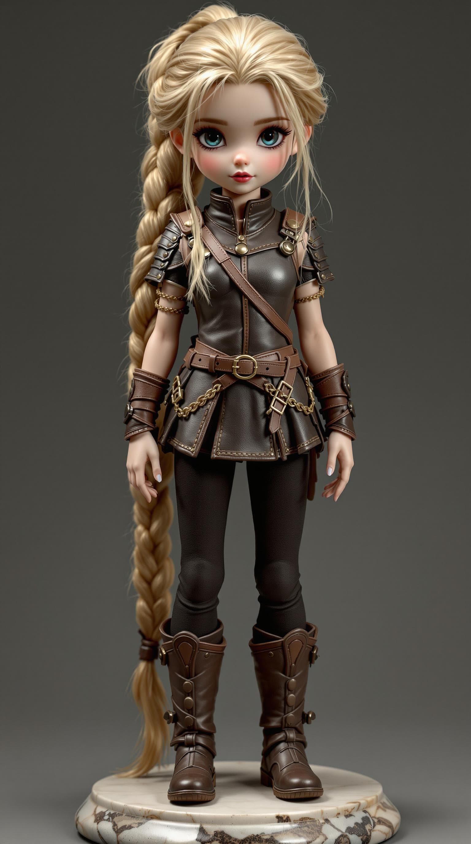 AI generated: professional photo of the most beautiful porcelain girl figurine, (age 7), Standing on a small marbl...