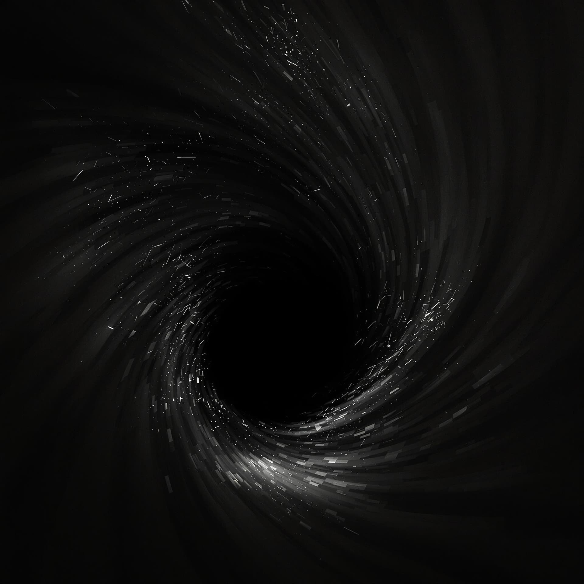 AI generated: A terrified, slim-faced young long black-haired man stares downward at a void in the center of her s...