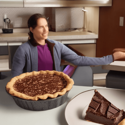 AI generated: < < < Midjourney using a food replicator to deliver a slice of delicious chocolate pie to me --s 125...