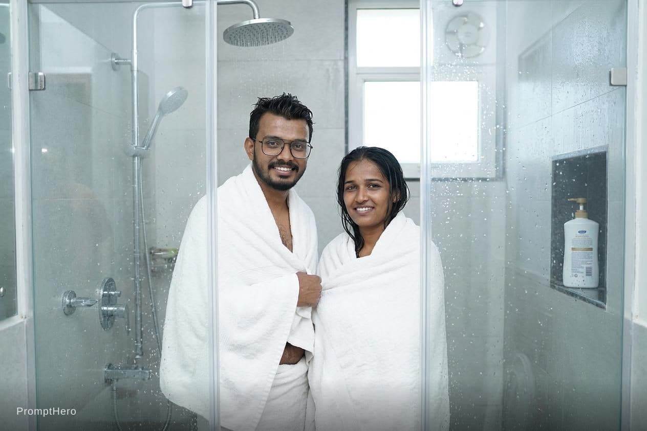 AI generated: Bath towel in shower