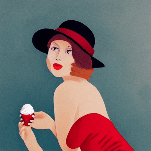 AI generated: a beautiful naked girl, with a beautiful face, in a hat, medium breasts, thin waist, in a red dress,...