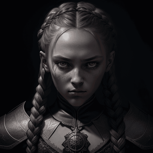 AI generated: Slavic girl knight with braids, in dynamic, atmosphere of darkness and horror, dramatic light, highl...